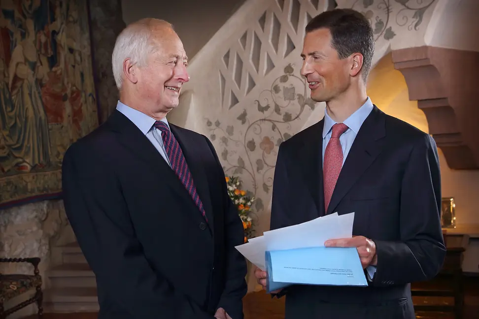 Prince Hans-Adam II, Prince Regnant and Head of State of Liechtenstein and his son Hereditary Prince Alois